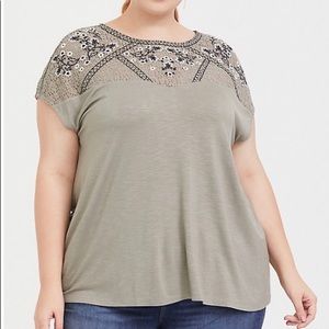 Torrid Super Soft Embroidered Crochet Yoke Top